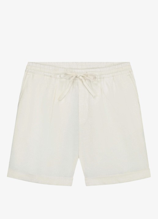 Aurélien Straight fit korte broek van linnen met steekzakken - voorkant 8 ivory-120