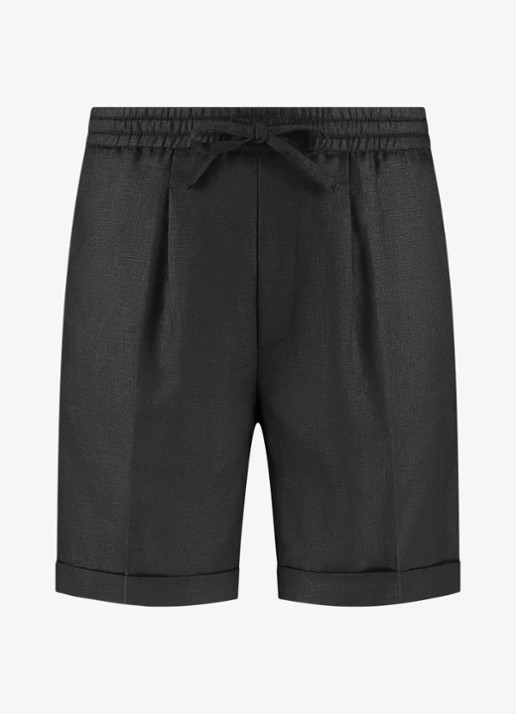 Aurélien Straight fit korte broek van linnen met steekzakken - voorkant 4 black-1
