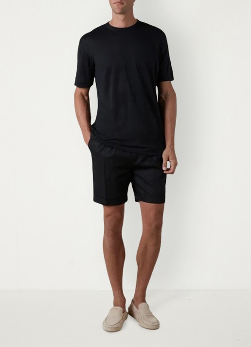 Aurélien Straight fit korte broek van linnen met steekzakken - voorkant 5 black-1