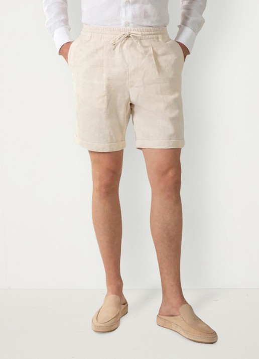 Aurélien Straight fit korte broek van linnen met steekzakken - detail 4 beige-260