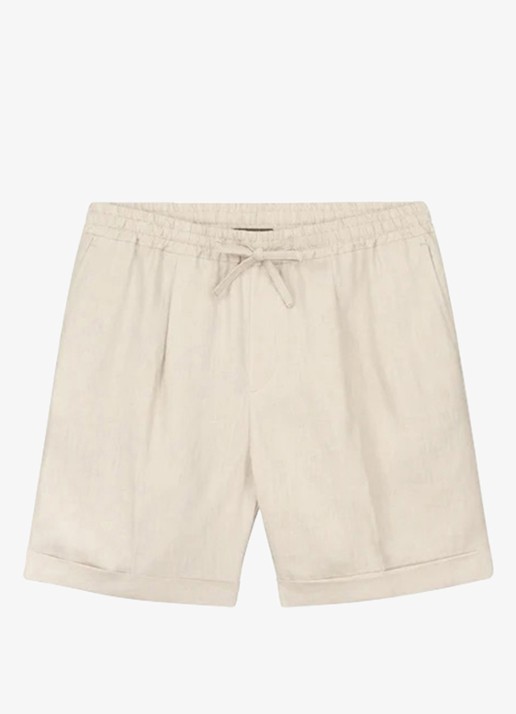 Aurélien Straight fit korte broek van linnen met steekzakken - voorkant beige-260