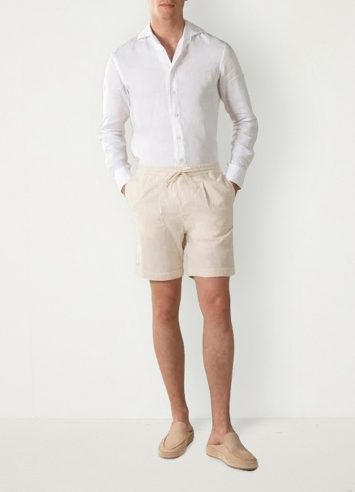 Aurélien Straight fit korte broek van linnen met steekzakken - voorkant 2 beige-260