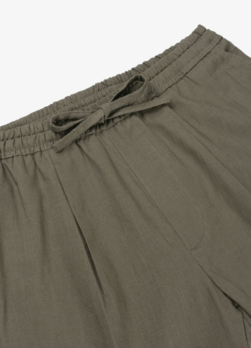 Aurélien Straight fit korte broek van linnen met steekzakken - detail 3 olijfgroen