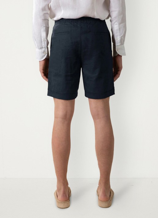 Aurélien Straight fit korte broek van linnen met steekzakken - achterkant 4 navy-410