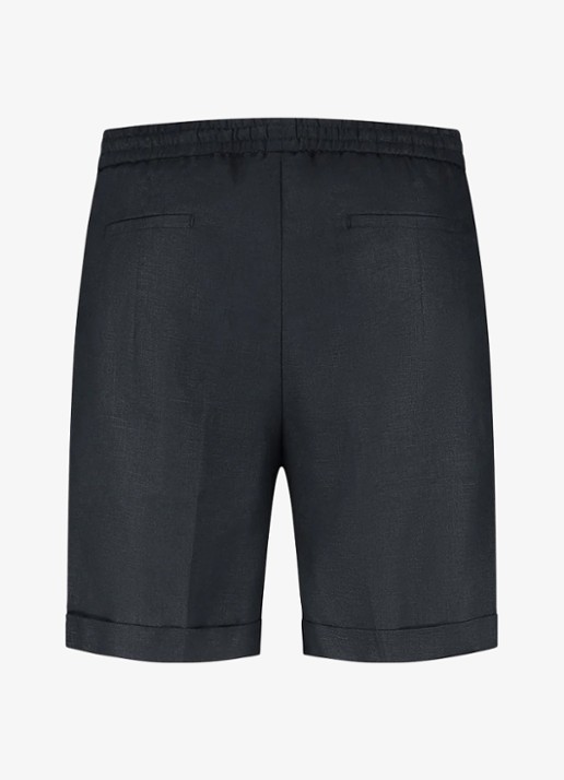 Aurélien Straight fit korte broek van linnen met steekzakken - detail 3 navy-410