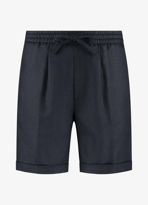 Aurélien Straight fit korte broek van linnen met steekzakken - voorkant navy-410