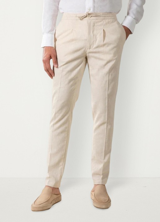 Aurélien Straight fit pantalon van linnen - detail beige-260