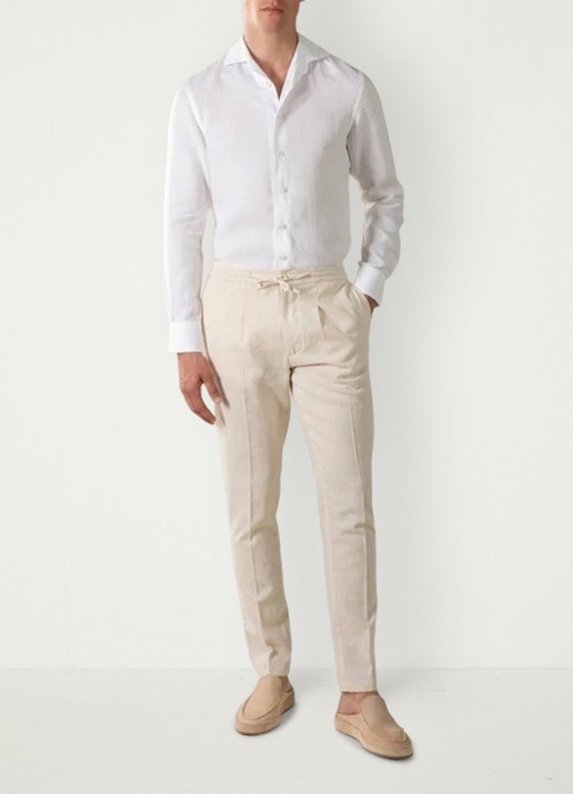 Aurélien Straight fit pantalon van linnen - voorkant 5 beige-260