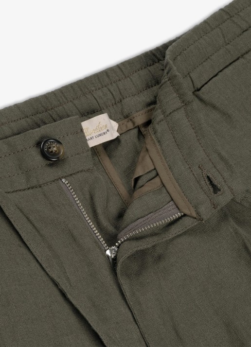 Aurélien Straight fit pantalon van linnen - detail 4 olive-300