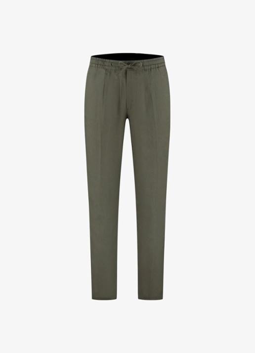 Aurélien Straight fit pantalon van linnen - voorkant 2 olive-300
