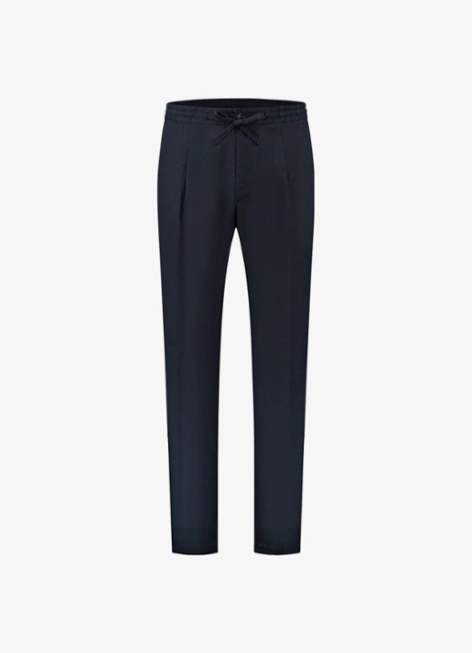 Aurélien Straight fit pantalon van linnen - voorkant navy-410
