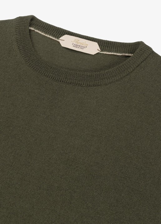 Aurélien T-shirt van merino wol - detail 2 olijfgroen