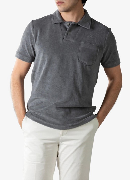 Aurélien Terry regular fit polo van badstof - detail 4 chocolate-201 / bruin