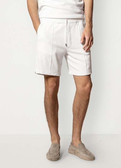 Aurélien Terry straight fit korte broek van badstof - detail 2 petrol-460 / blauw