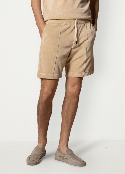 Aurélien Terry straight fit korte broek van badstof - detail 2 beige