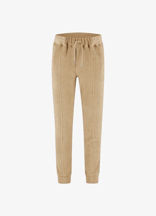 Aurélien Terry tapered fit pantalon van badstof - voorkant 2 beige-260