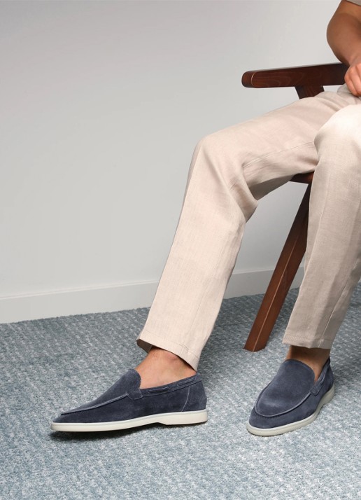 Aurélien Yacht loafer van suède - voorkant 2 steel blue-400 / blauw