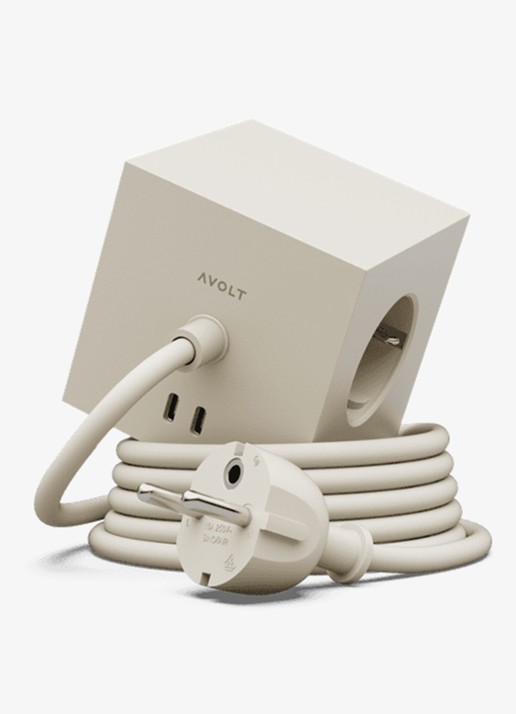 Avolt Square 1 Dual USB-C stekkerdoos 30W - 1,8 meter - voorkant 2 beige