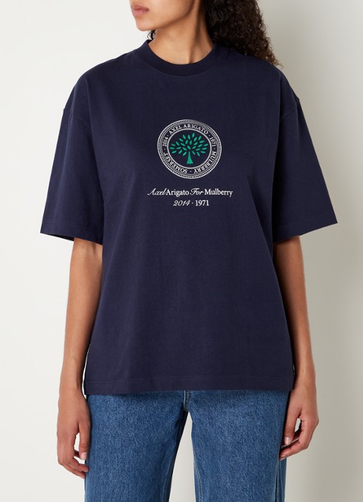 Axel Arigato AA x Mulberry Box Fit T-shirt met logo - unisex - detail 4 donkerblauw