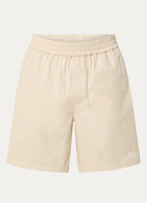Axel Arigato Heath wide leg korte broek met steekzakken en logoborduring - voorkant beige