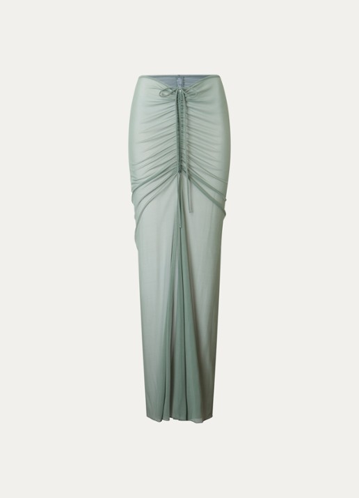 Aya Label The Athena maxi strandrok van mesh - voorkant olijfgroen