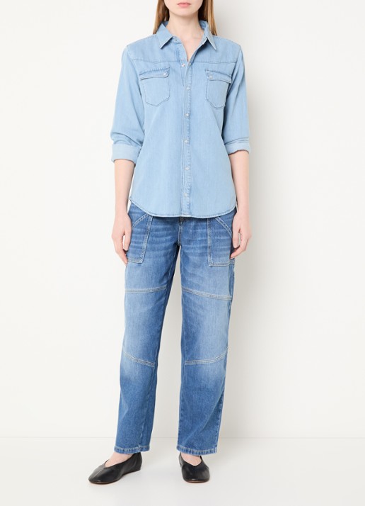 ba&sh Adali blouse van denim  - voorkant 3 lichtblauw