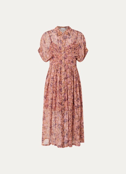 ba&sh Adena midi blousejurk met print - voorkant zalmroze