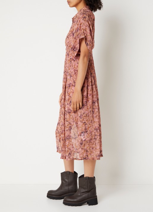 ba&sh Adena midi blousejurk met print - voorkant 2 zalmroze