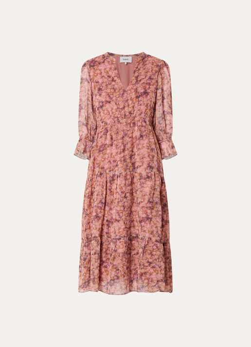 ba&sh Aema maxi tuniekjurk met print - voorkant roze