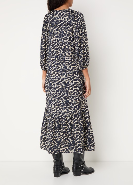 ba&sh Agatha midi tuniekjurk met print  - achterkant 3 donkerblauw