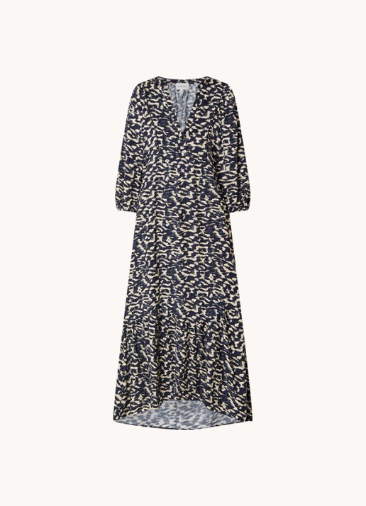 ba&sh Agatha midi tuniekjurk met print  - voorkant donkerblauw