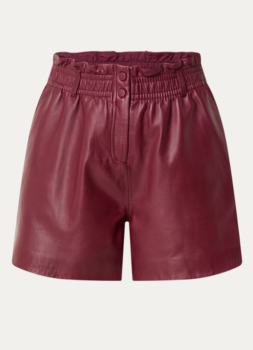 ba&sh Aglae high waist wide fit korte broek van lamsleer - voorkant bordeauxrood