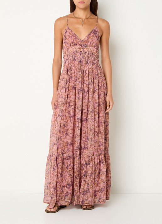 ba&sh Agnes maxi jurk met bloemenprint - detail oudroze