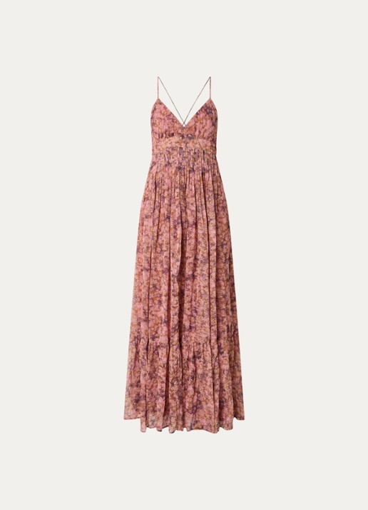 ba&sh Agnes maxi jurk met bloemenprint - voorkant 3 oudroze