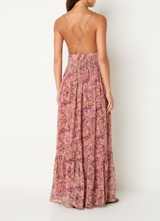 ba&sh Agnes maxi jurk met bloemenprint - voorkant 4 oudroze