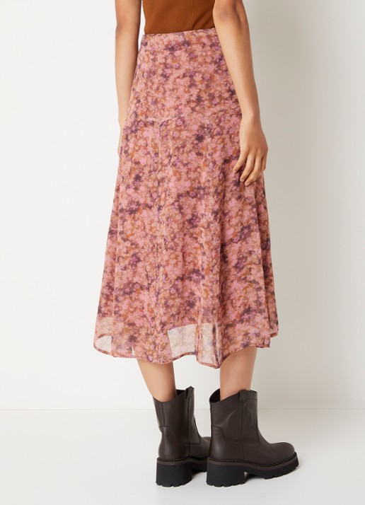 ba&sh Aimee midi rok met print - achterkant 4 roze