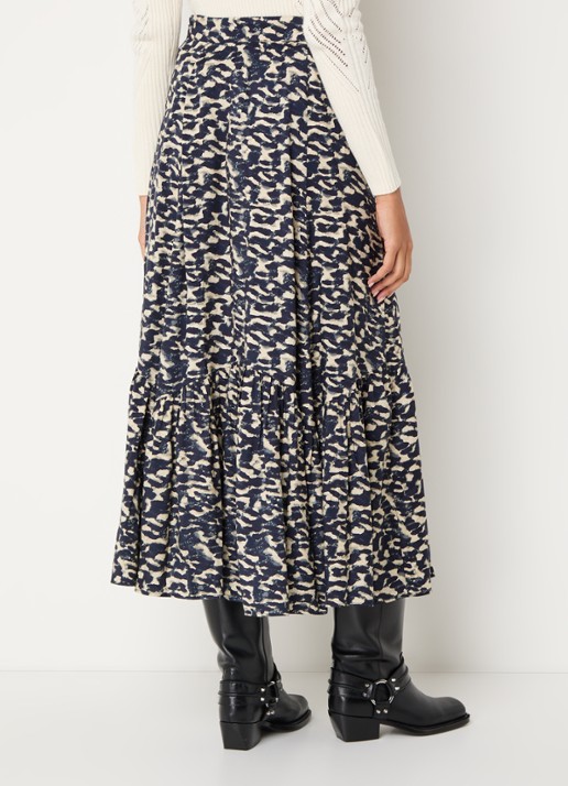 ba&sh Alexa midi rok met print - achterkant 3 donkerblauw