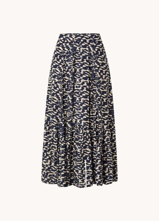 ba&sh Alexa midi rok met print - voorkant donkerblauw