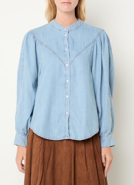 ba&sh Alino blouse van chambray met pofmouw