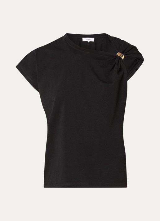 ba&sh Allia T-shirt met asymmetrische hals - voorkant 3 zwart