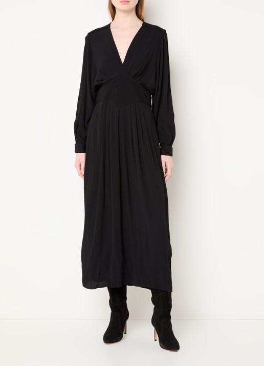 ba&sh Ambra midi tuniekjurk met V-hals  - detail 7 zwart