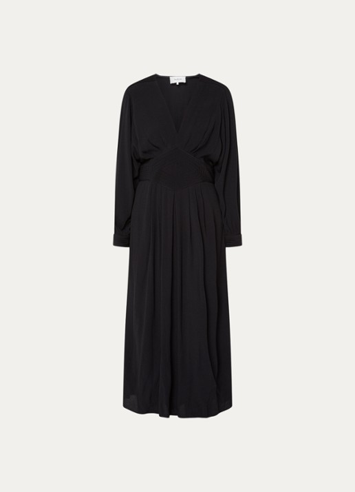 ba&sh Ambra midi tuniekjurk met V-hals  - voorkant 3 zwart
