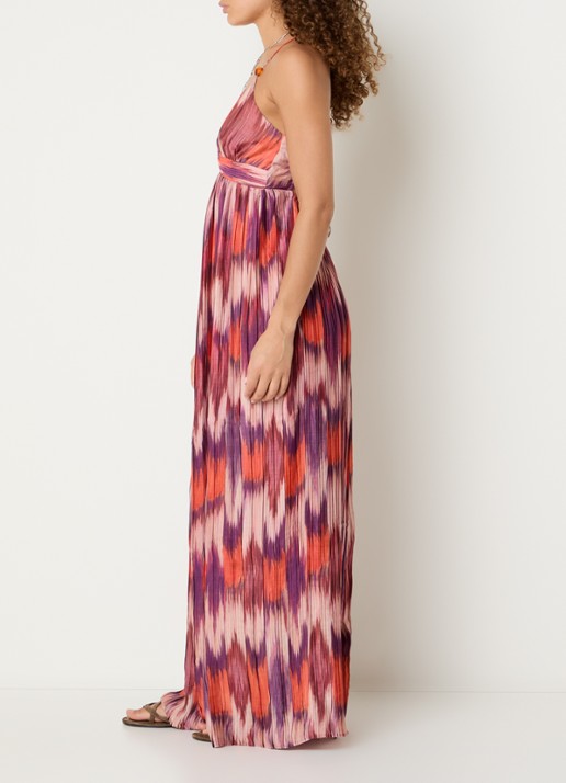 ba&sh Anaelle maxi jurk met plissé en print - achterkant 4 oranjerood