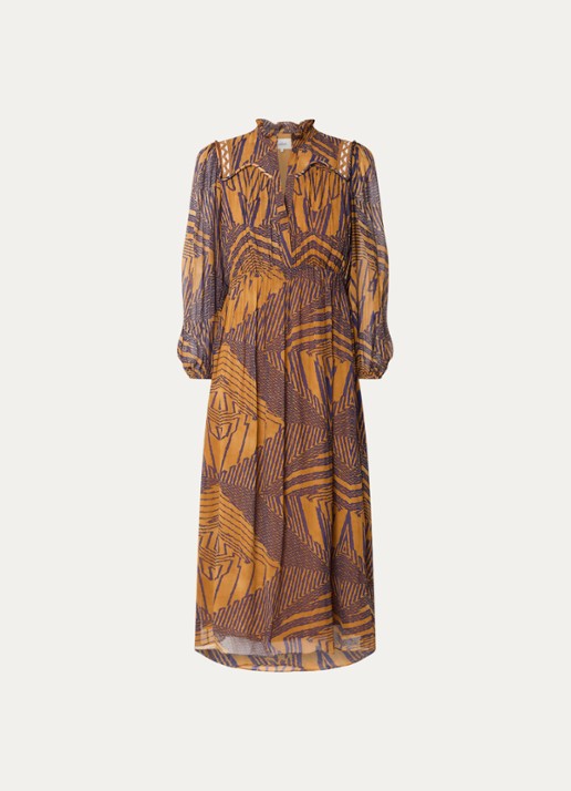 ba&sh Antal midi tuniek jurk met V-hals en print - voorkant 2 cognac