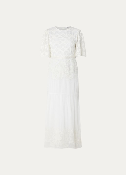 ba&sh Aphrodite maxi jurk met borduring - voorkant 2 wit