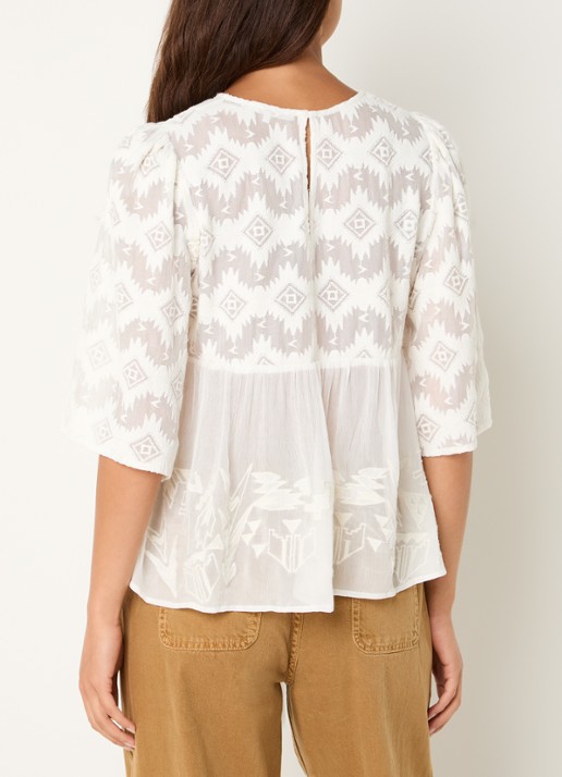 ba&sh Apollon blouse met borduring en pofmouw - achterkant 4 gebroken wit
