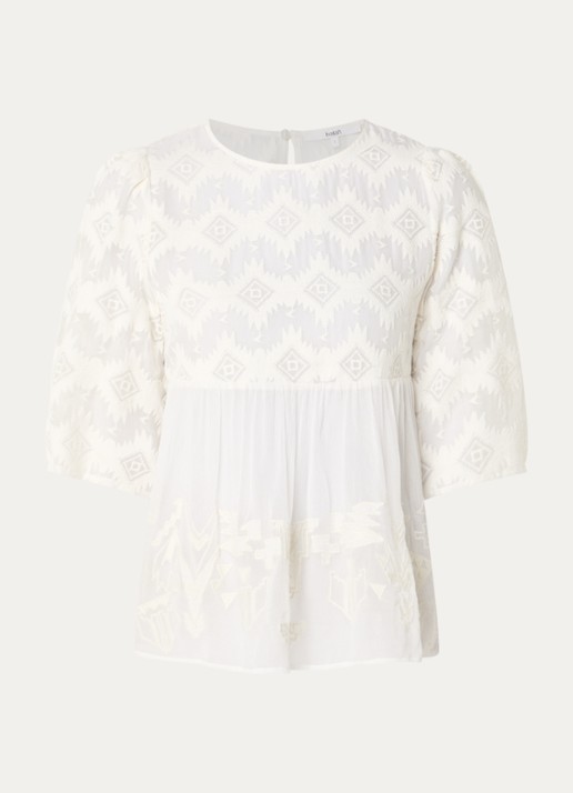 ba&sh Apollon blouse met borduring en pofmouw - voorkant 2 gebroken wit