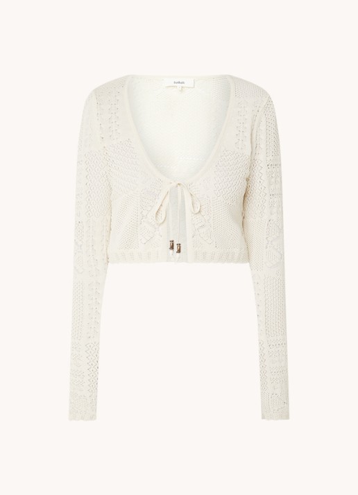 ba&sh Arlot fijngebreide crop top met opengewerkt dessin - voorkant 3 gebroken wit