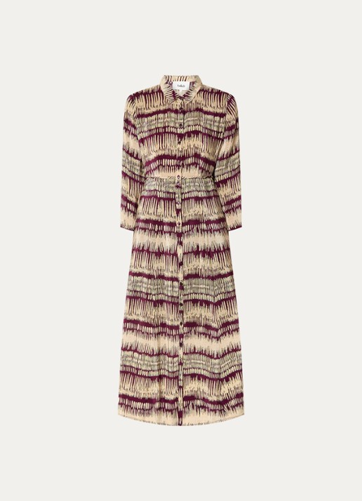 ba&sh Artemis midi blouse jurk met print - voorkant 2 aubergine