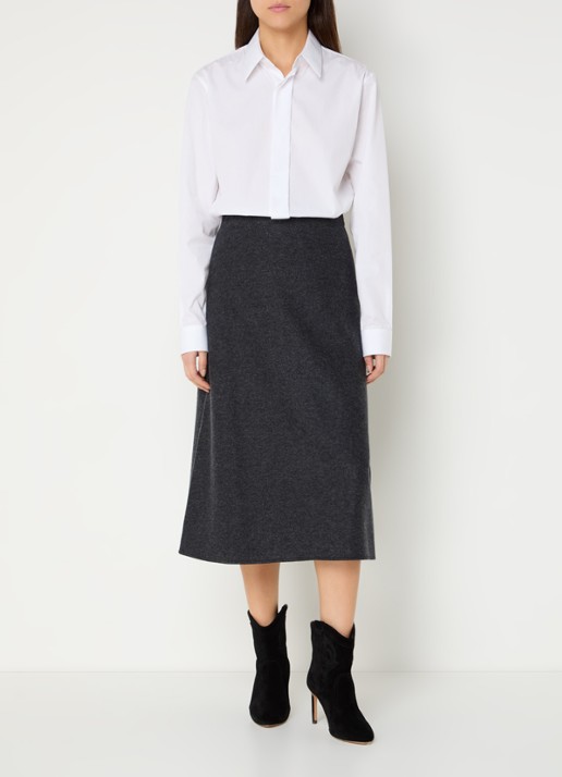 ba&sh Aymy midi rok in wolblend  - voorkant 2 antraciet